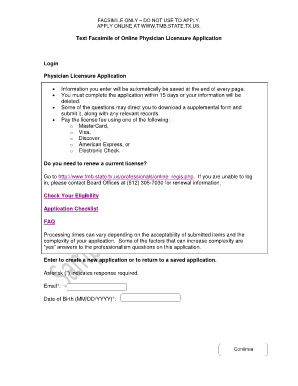 Texas Physician Licensure Application