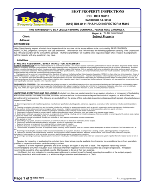 California Residential Buyer Inspection Agreement