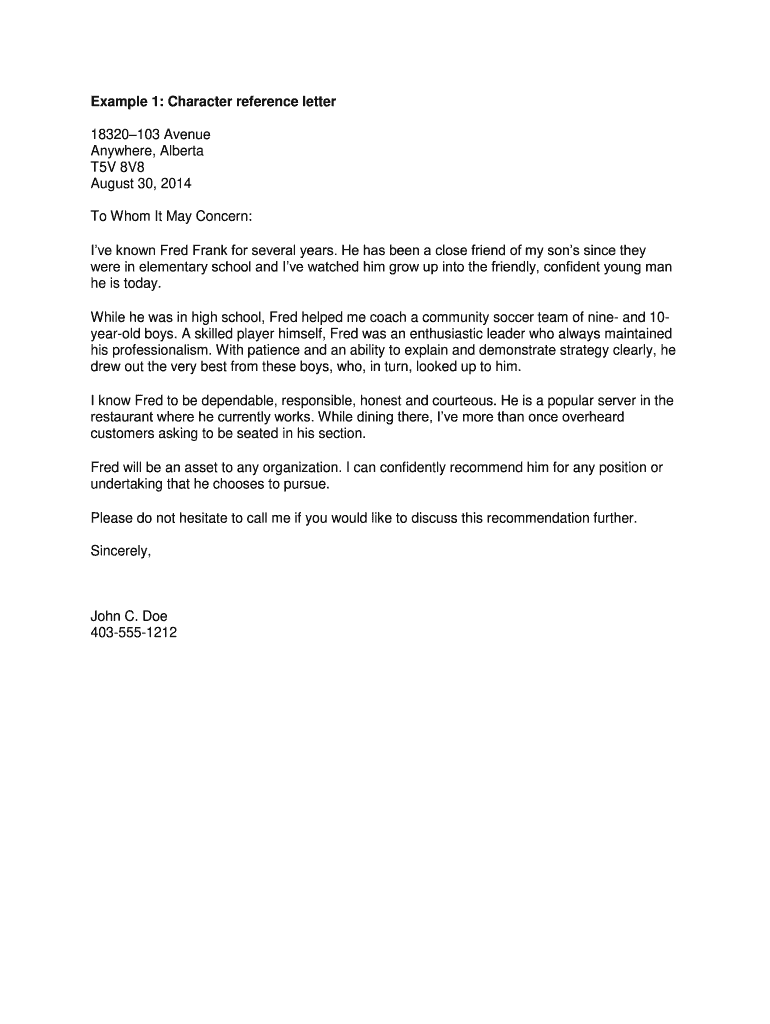 Sample Letter For Character Reference from www.pdffiller.com