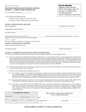 California Welfare Exemption Supplemental Affidavit
