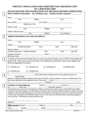 California Birth Record Application