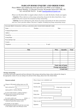 Bargain Books Enquiry and Order Form