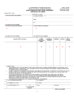 NAFTA Certificate of Origin