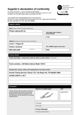 Supplier's Declaration of Conformity for Radiocommunications