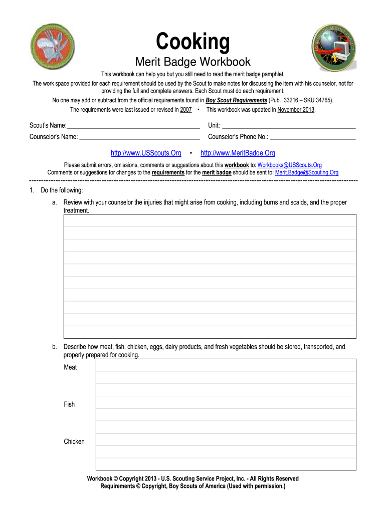 Cooking Merit Badge Worksheet Fill Online Printable Fillable Blank PdfFiller