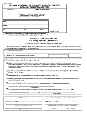 Michigan Certificate of Dissolution