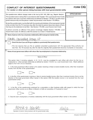 Conflict of Interest Questionnaire Form CIQ