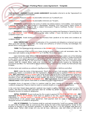 Car parking format - M.A.D. Garage Lease Agreement Template