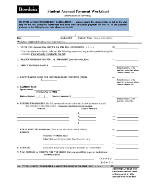 Student Account Payment Worksheet