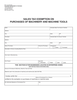 Colorado Sales Tax Exemption Form DR 1191