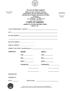 New Jersey Arrest/Citation Report Form