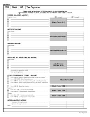 2012 US Tax Organizer Form