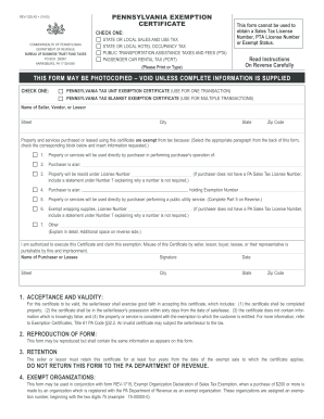 pennsylvania exemption certificate rev 1220 fill online printable pa resale certificate form
