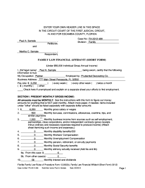 Florida road test score sheet - financial affidavit example