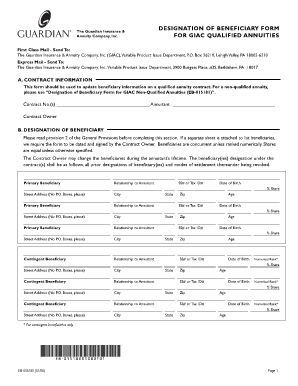 Designation of Beneficiary Form for GIAC Qualified Annuities