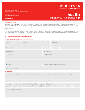 Middlesea Health Insurance Proposal Form