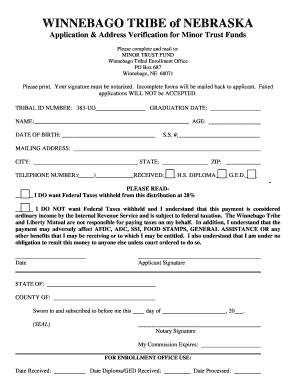 Minor Trust Fund Application - Winnebago Tribe of Nebraska