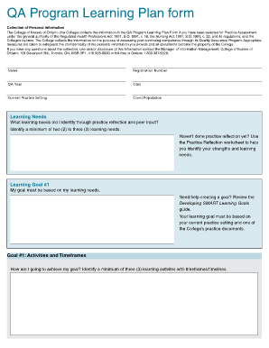 QA Program Learning Plan Form