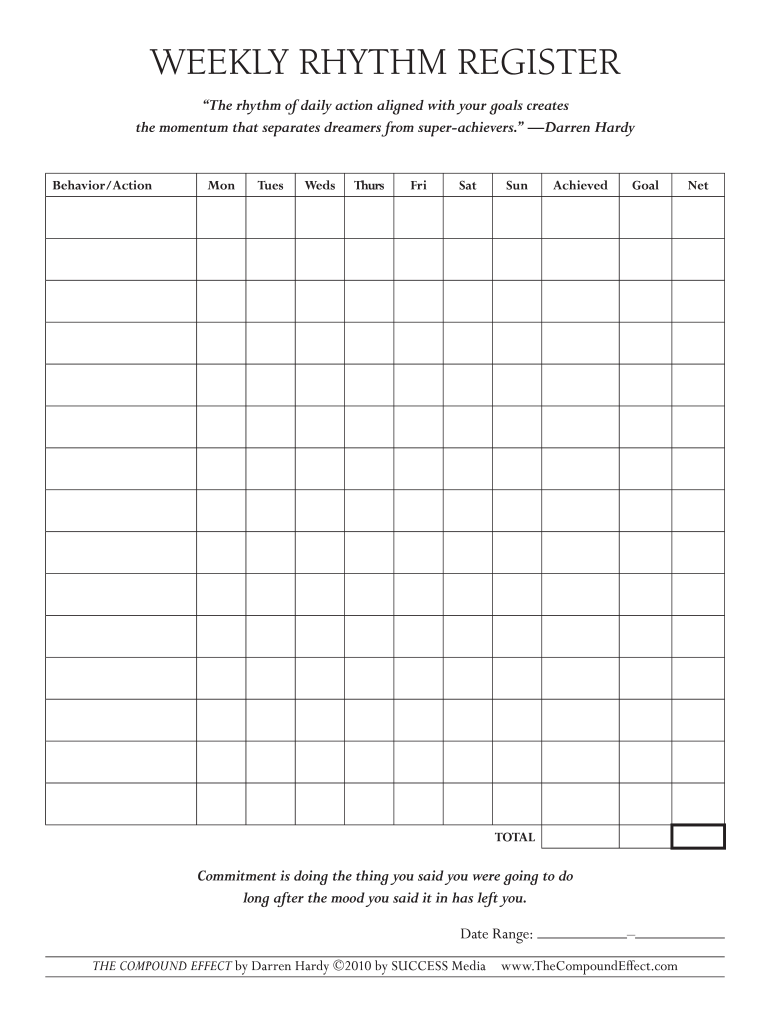Weekly Rhythm Register - Fill Online, Printable, Fillable, Blank | pdfFiller