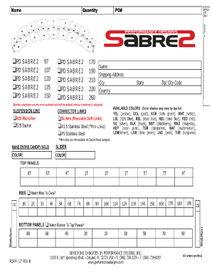 Skydiving Canopy Order Form