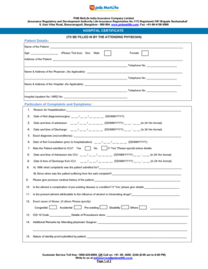 Hospital Certificate for Insurance Claim