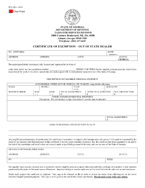Georgia Out of State Dealer Exemption Certificate