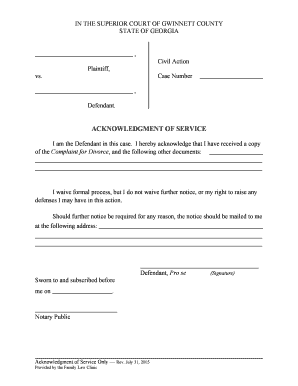 Georgia Acknowledgment of Service for Divorce