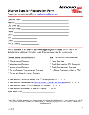 Diverse Supplier Registration Form
