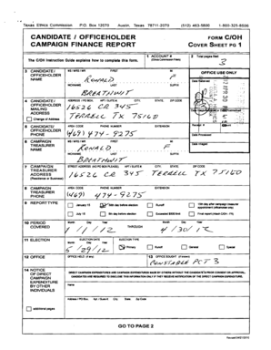 Texas Campaign Finance Report Cover Sheet