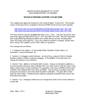 Notice of Revised Chapter 13 Plan Form - Southern District of Indiana - insb uscourts