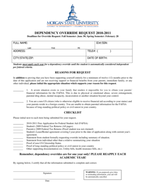 Dependency Override Request Form
