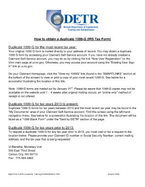 Duplicate 1099-G Request Form