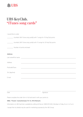 UBS iTunes Song Card Order Form