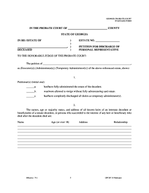 Georgia Petition for Discharge of Personal Representative
