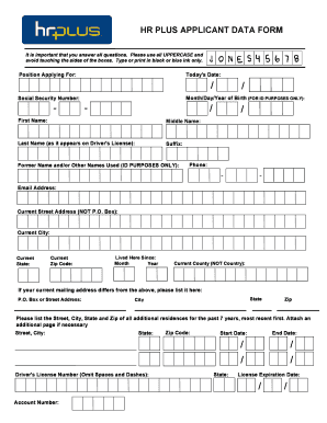 HR Plus Applicant Data Form