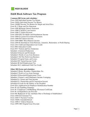 IRS Tax Forms List