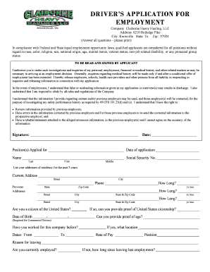 Driver Application for Employment