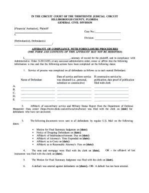 Hillsborough county affidavit of compliance with foreclosure procedures form