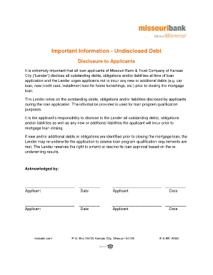 Important Information - Undisclosed Debt - Missouri Bank