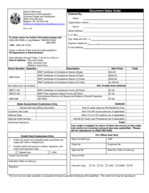 Wisconsin Sales Order Form