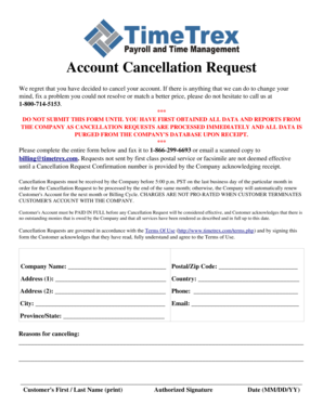 Cancellation Request Form - TimeTrex