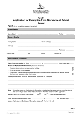 Form B1 Application for Exemption from Attendance at School