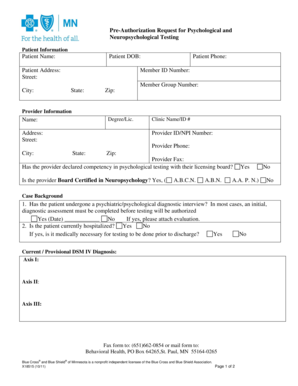 Pre-Authorization Request for Psychological Testing