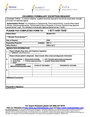 Celebrex Formulary Exception Request