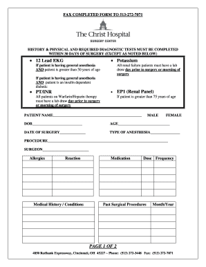 Pre-Surgery Health Assessment Form