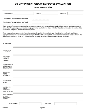 30-Day Probationary Employee Evaluation