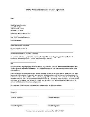 30-Day Notice of Termination of Lease Agreement