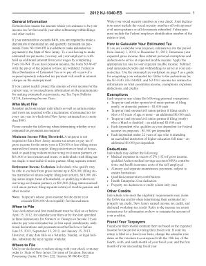 New Jersey Estimated Tax Form NJ-1040-ES