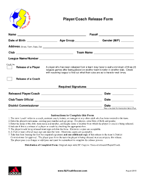 Player/Coach Release Form