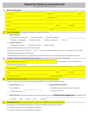 Request for Transfer or Conversion Form for Traditional, Roth, SIMPLE, and SEP IRAs